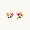 Colorful floral cluster stud earrings with pink blooms, white daisies, yellow accents on gold-plated brass base